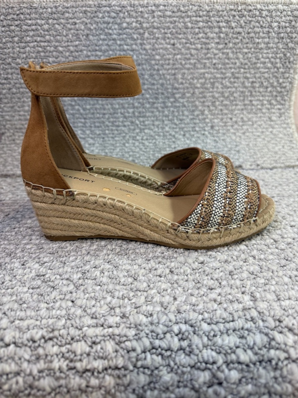 Rockport Truetech Marah Espadrille-tan-Ankle-Strap-Wedge Sandals-Women size 7
